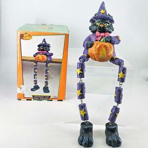 Halloween black cat wizard w pumpkin and mouse shelf sitter figurine